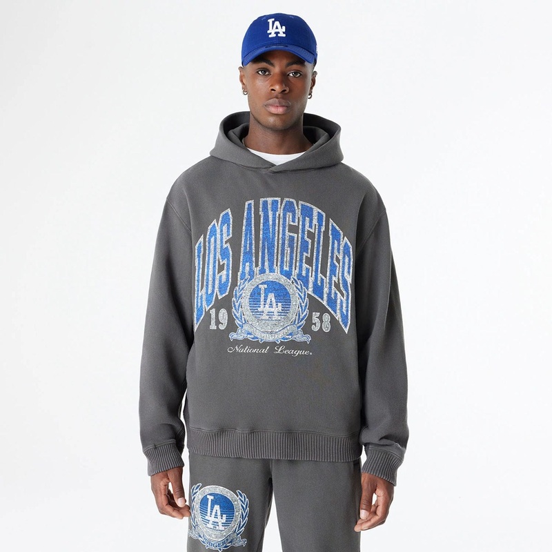 LA Dodgers Oversized Essential Dark Grey Oversized Pullover Hoodie