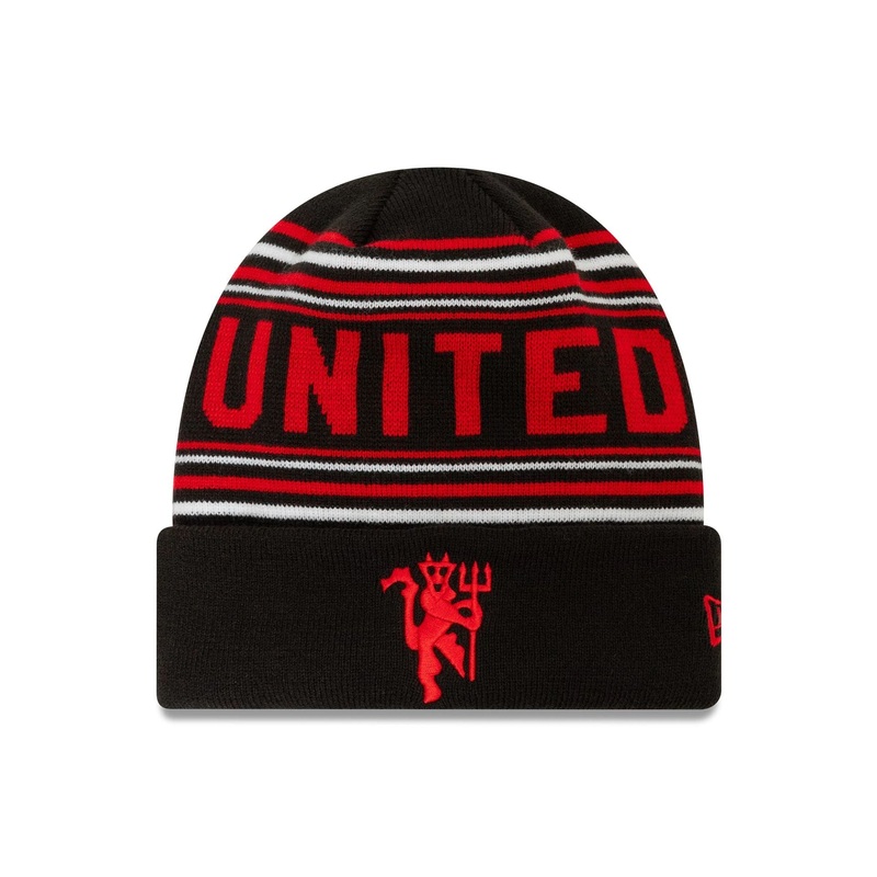 Manchester United FC Stripe Black Cuff Knit Beanie Hat