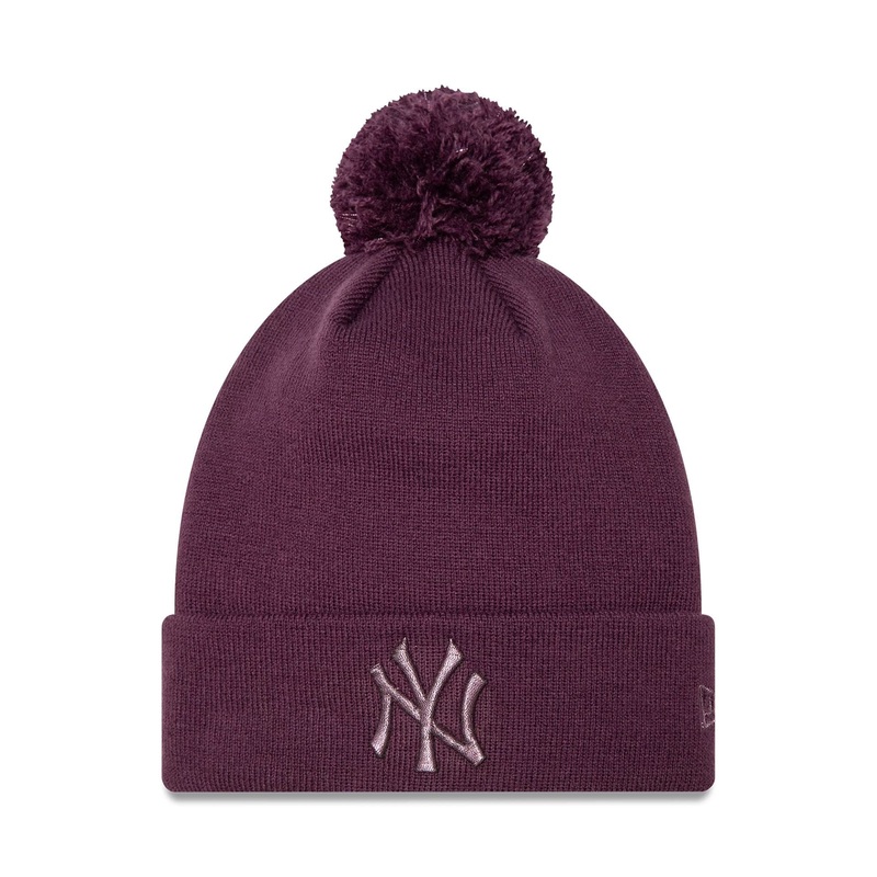 New York Yankees Womens Metallic Dark Purple Bobble Knit Beanie Hat
