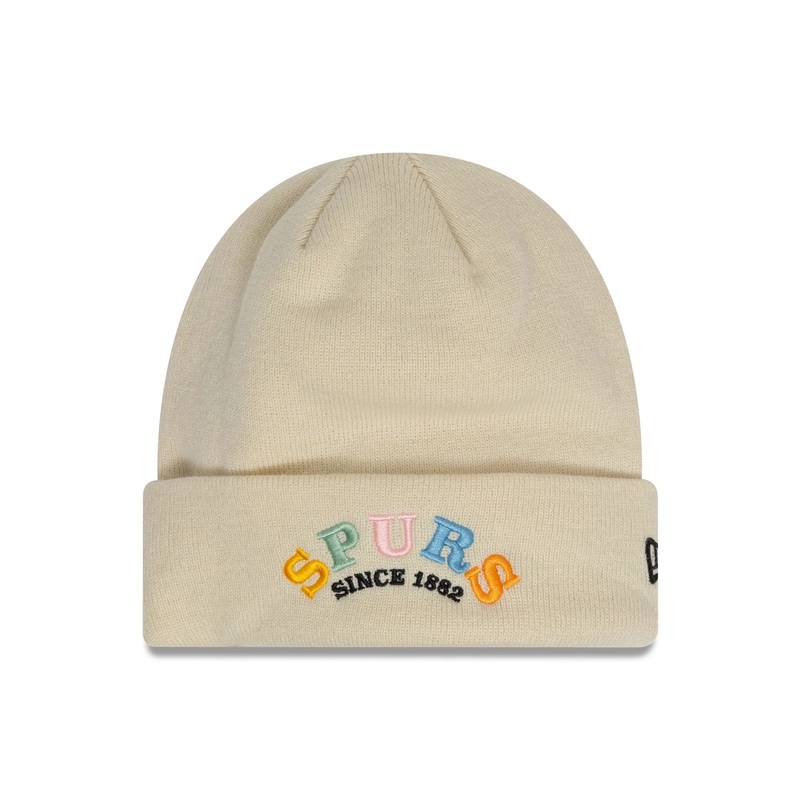 Tottenham Hotspur FC Rainbow Wordmark Light Beige Cuff Knit Beanie Hat