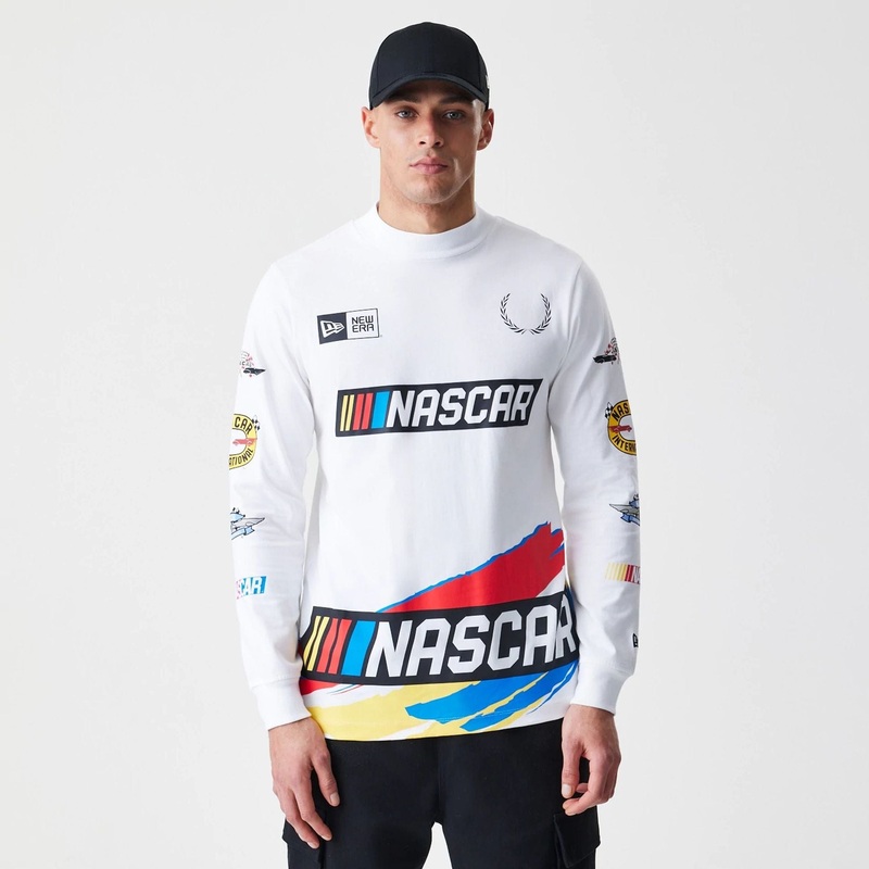 Nascar Generic Logo Modern Driver White Long Sleeve T-Shirt