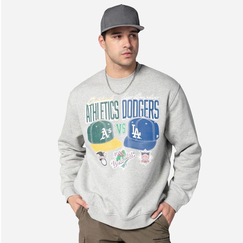 Oakland Athletics VS LA Dodgers MLB Dueling Logos Sport Classic Grey Crewneck Sweater