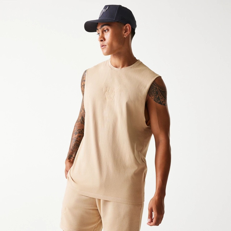 Chicago Bulls NBA Washed Beige Sleeveless T-Shirt