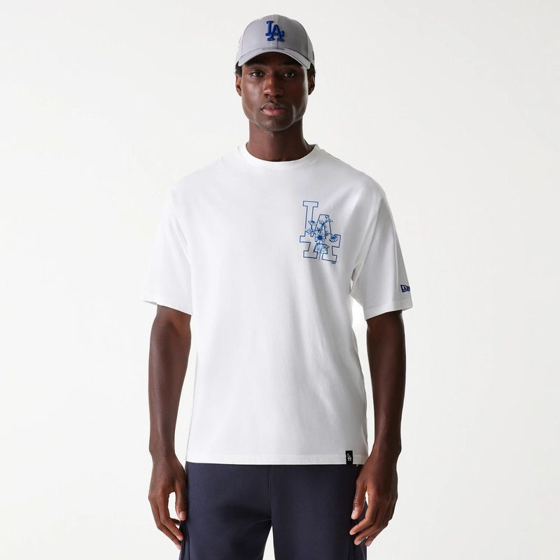 LA Dodgers MLB Floral Graphic White Oversized T-Shirt