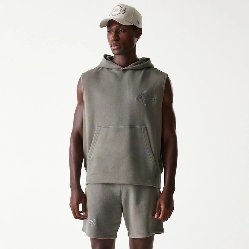 LA Lakers NBA Washed Grey Sleeveless Hoodie