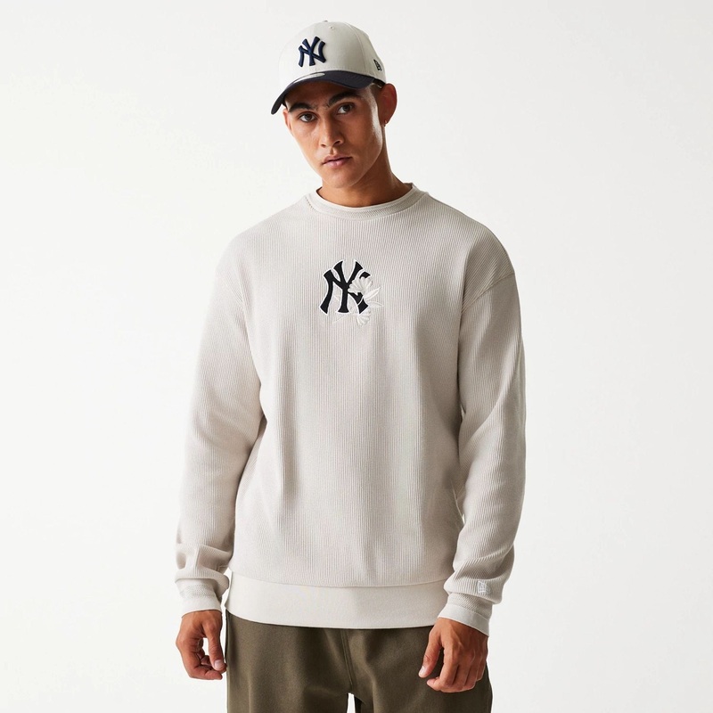 New York Yankees MLB Waffle Cream Oversized Crew Neck Sweater