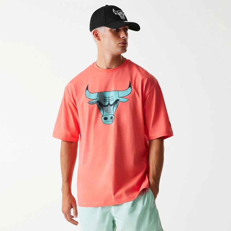 Chicago Bulls NBA All Over Print Infill Pink Oversized T-Shirt