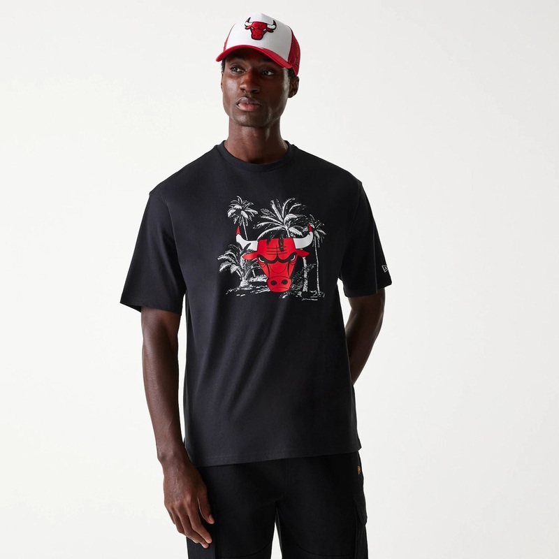 Chicago Bulls NBA Palm Tree Black Oversized T-Shirt