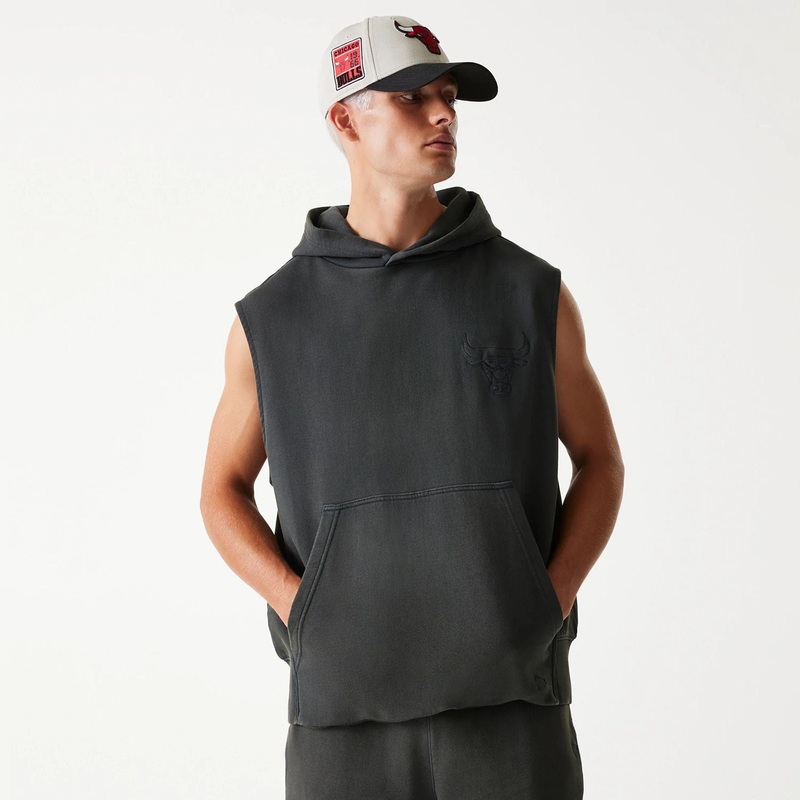 Chicago Bulls NBA Washed Grey Sleeveless Hoodie