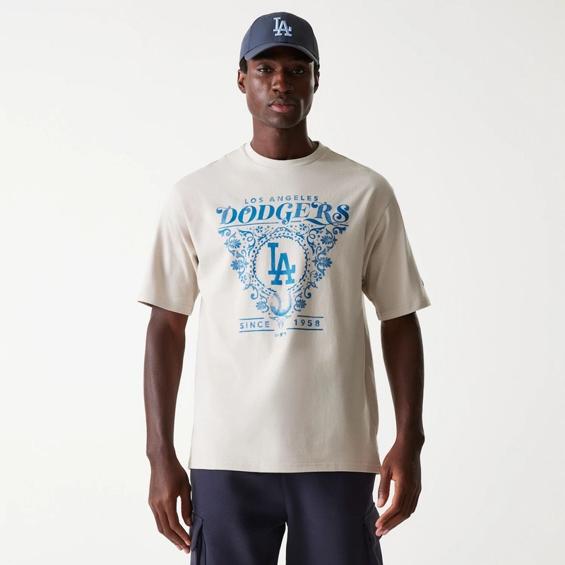 LA Dodgers MLB Floral Graphic Cream Oversized T-Shirt