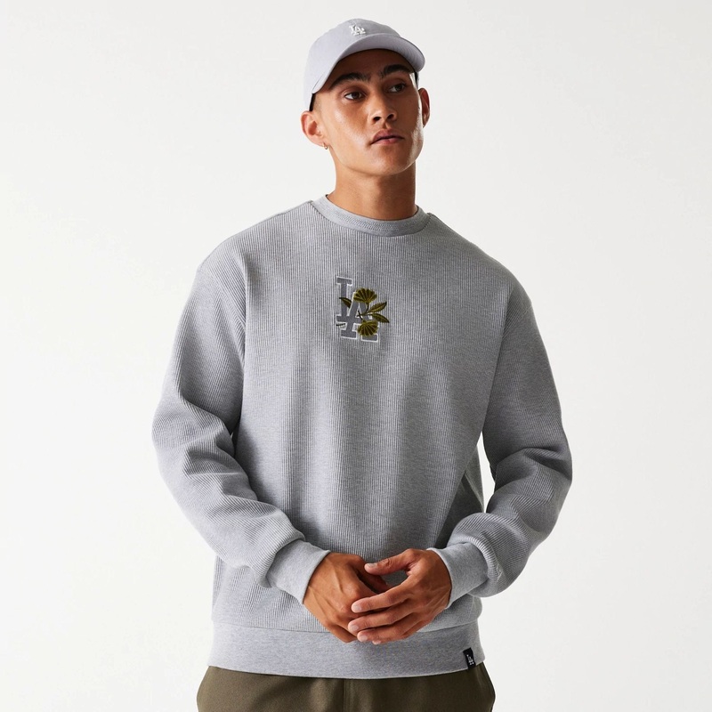 LA Dodgers MLB Waffle Grey Oversized Crew Neck Sweater