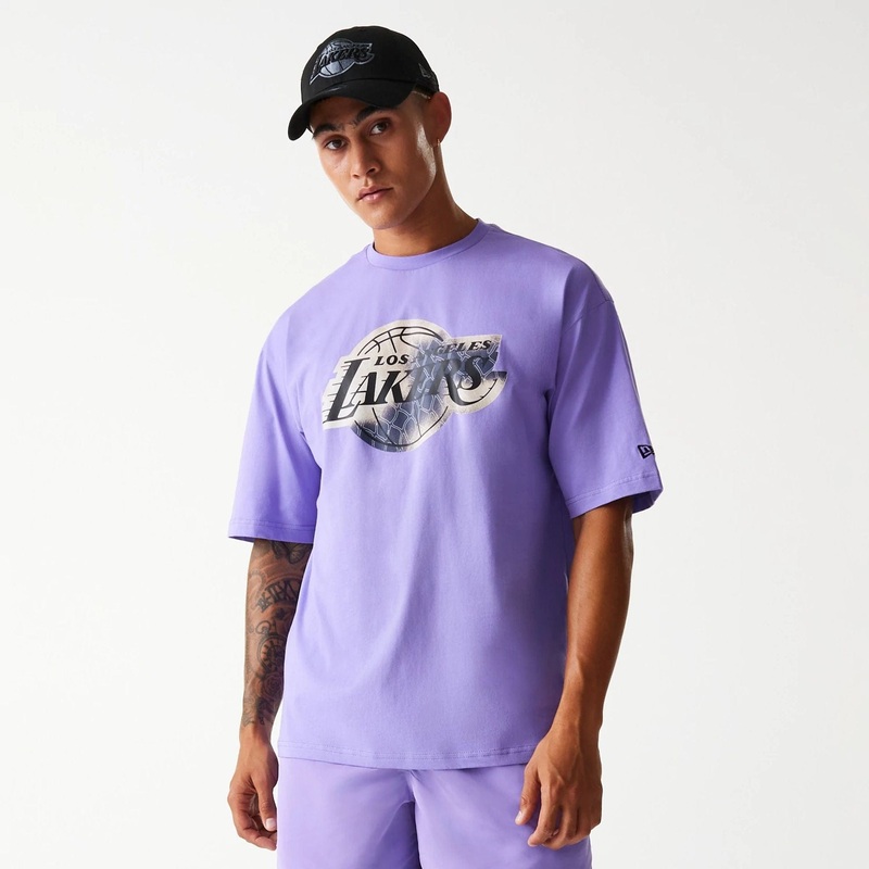 LA Lakers NBA All Over Print Infill Purple Oversized T-Shirt