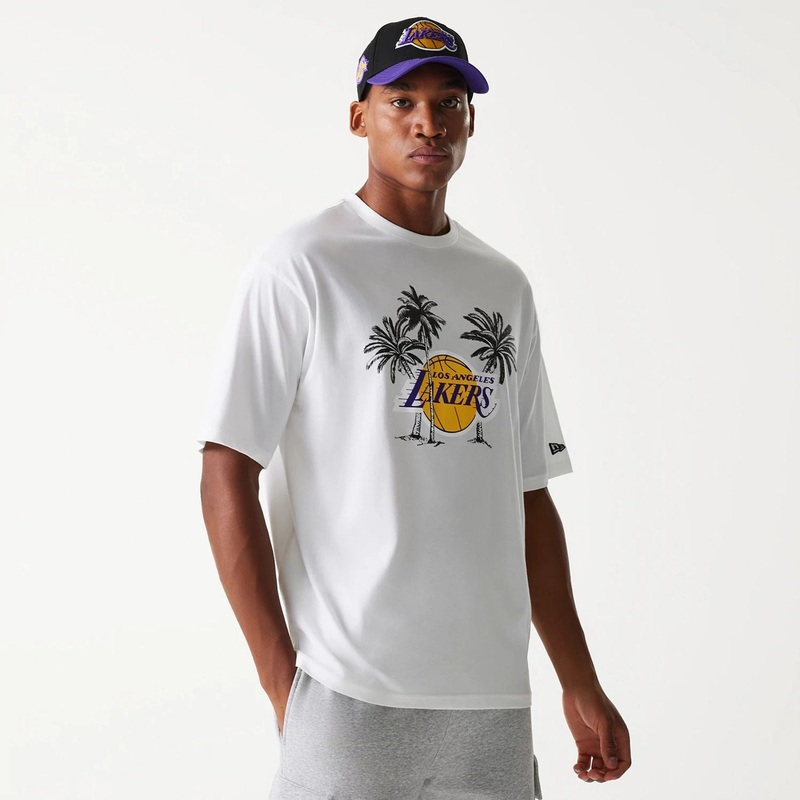 LA Lakers NBA Palm Tree White Oversized T-Shirt