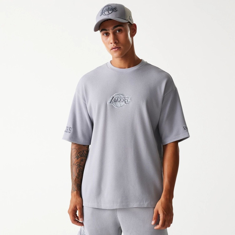 LA Lakers NBA Waffle Grey Oversized T-Shirt