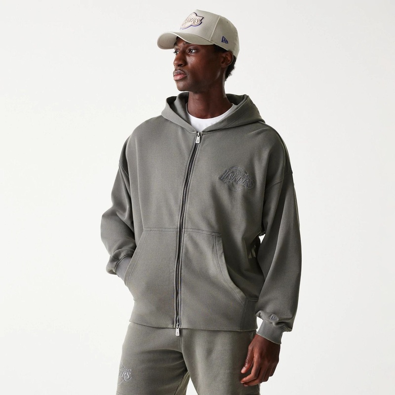 LA Lakers NBA Washed Grey Full Zip Hoodie