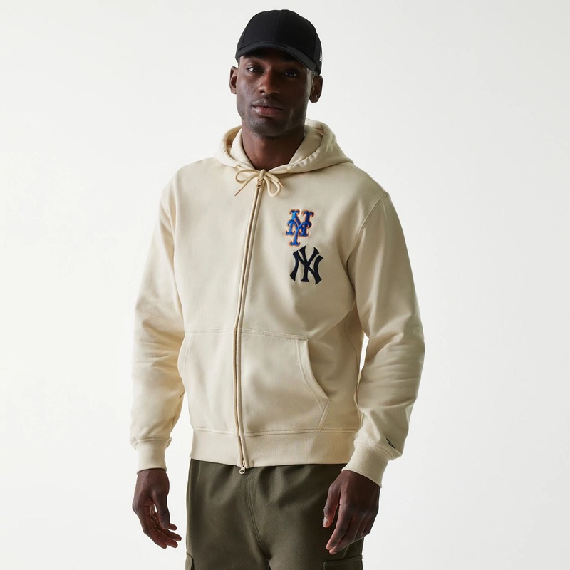 MLB Subway Series Beige Zip Front Hoodie
