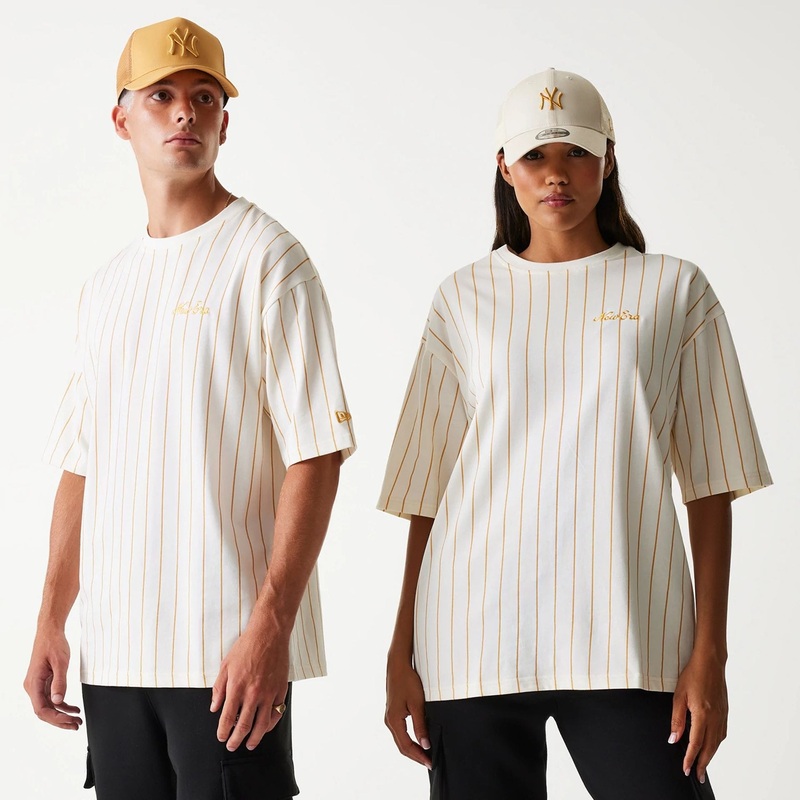 New Era Pinstripe Open White Oversized T-Shirt
