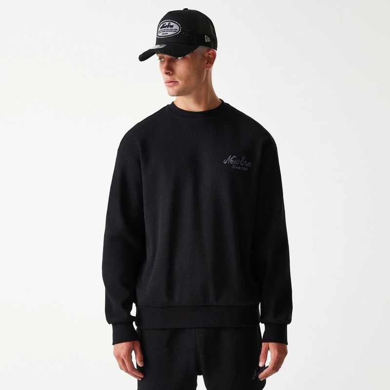 New Era Waffle Black Oversized Crew Neck Sweater