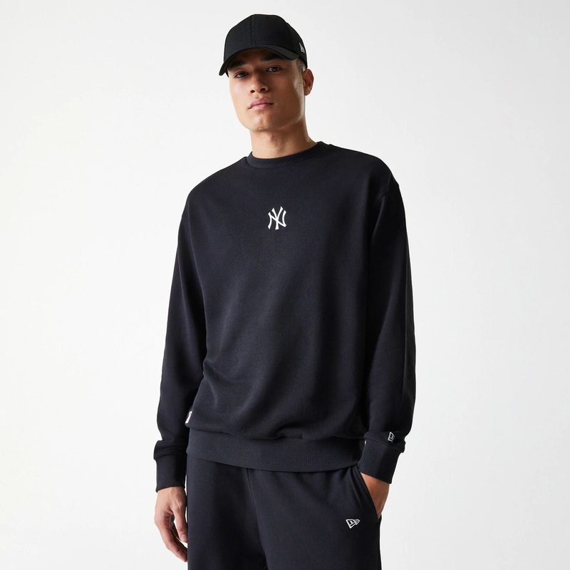 New York Yankees MLB League Essential French Terry Black Crew Neck Sweater