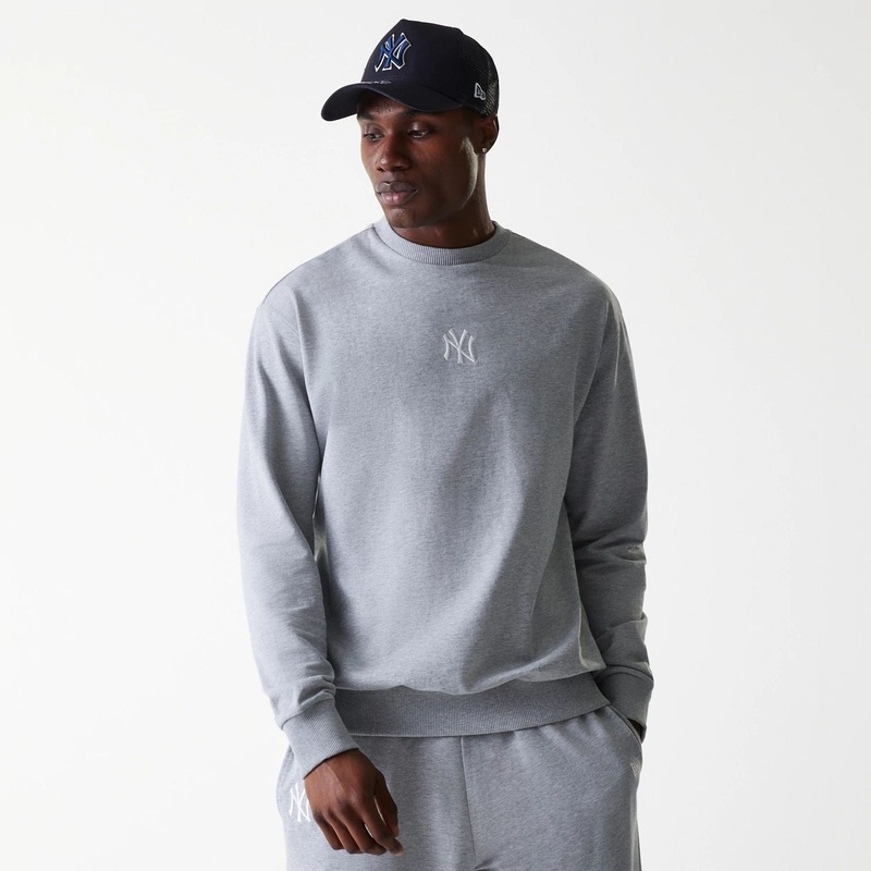 New York Yankees MLB League Essential French Terry Grey Crew Neck Sweater