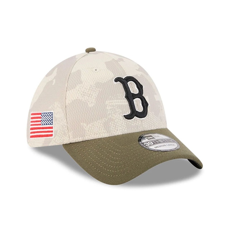 Boston Red Sox MLB Armed Forces Day 2025 Light Beige 39THIRTY Stretch Fit Cap