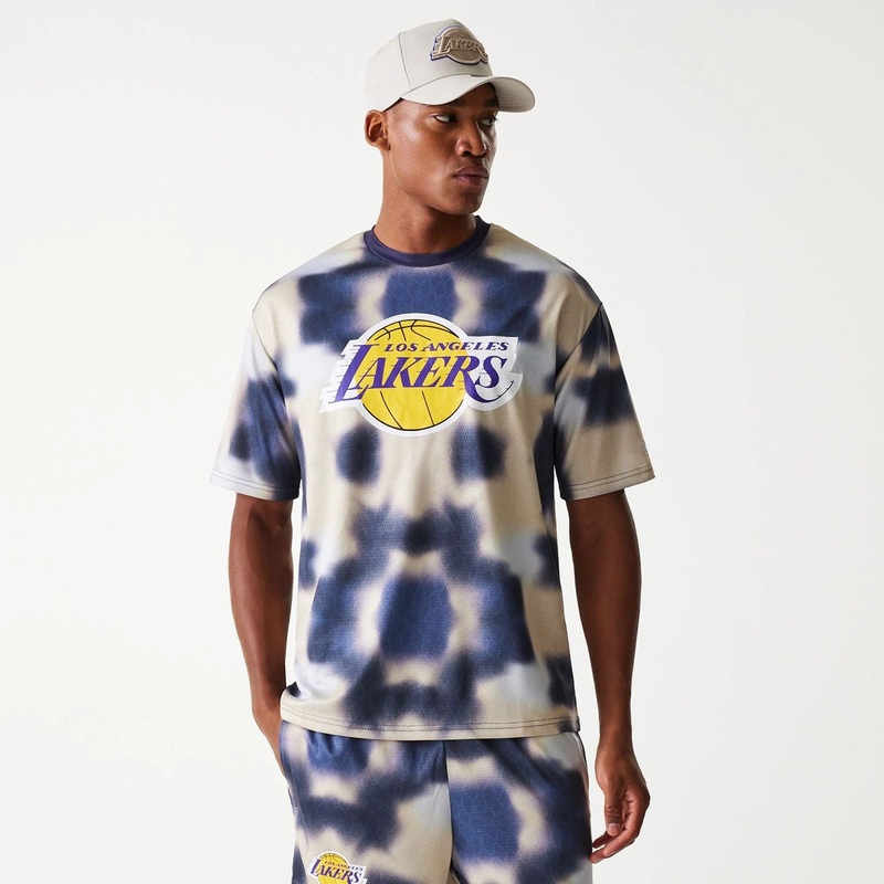 LA Lakers NBA All Over Print Cream Oversized T-Shirt