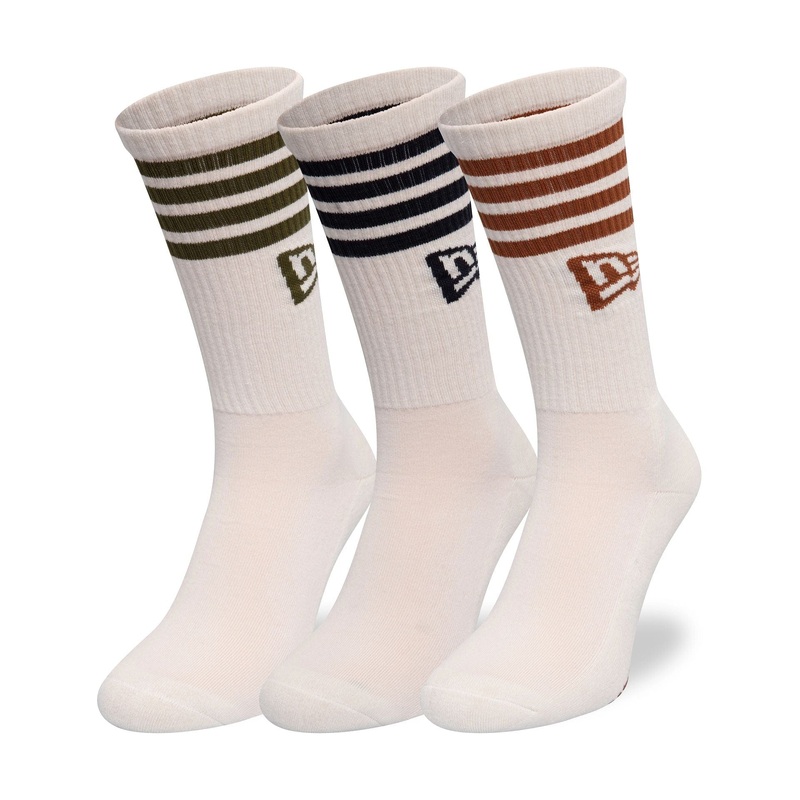 New Era Stripe Off White 3 Pack Crew Socks