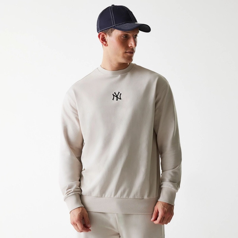 New York Yankees MLB League Essential French Terry Cream Crew Neck Sweater
