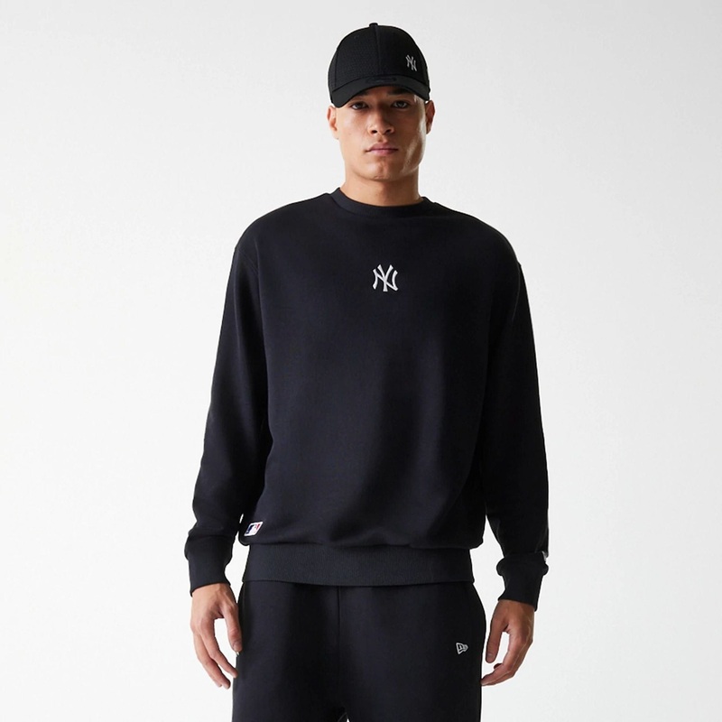 New York Yankees MLB League Essential Midi Black Oversized Crew Neck Sweater