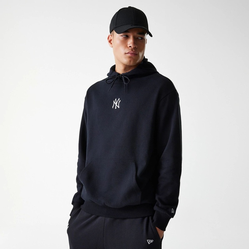 New York Yankees MLB League Essential Midi French Terry Black Oversized Pullover Hoodie