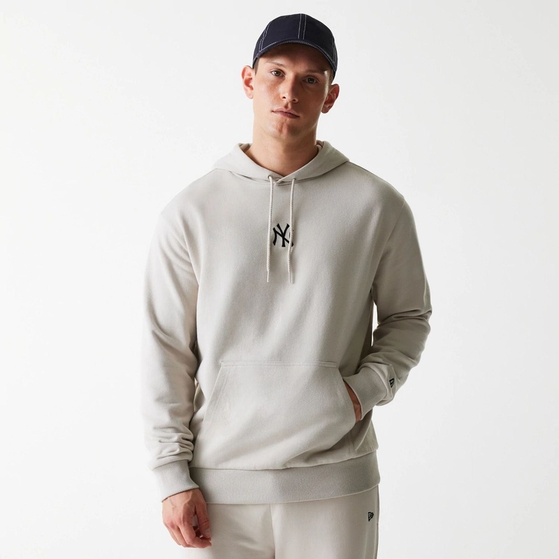 New York Yankees MLB League Essential Midi French Terry Cream Oversized Pullover Hoodie