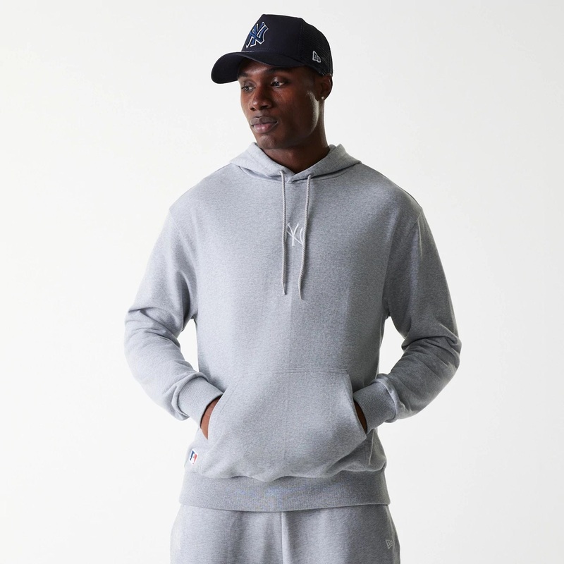 New York Yankees MLB League Essential Midi French Terry Grey Oversized Pullover Hoodie