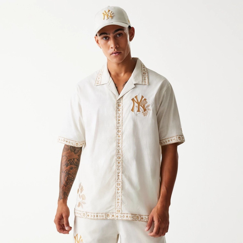New York Yankees MLB Taping Open White Short Sleeve Shirt