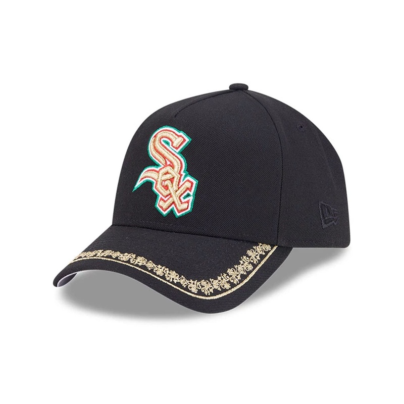 Chicago White Sox MLB Ornate Visor Black 9FORTY A-Frame Adjustable Cap