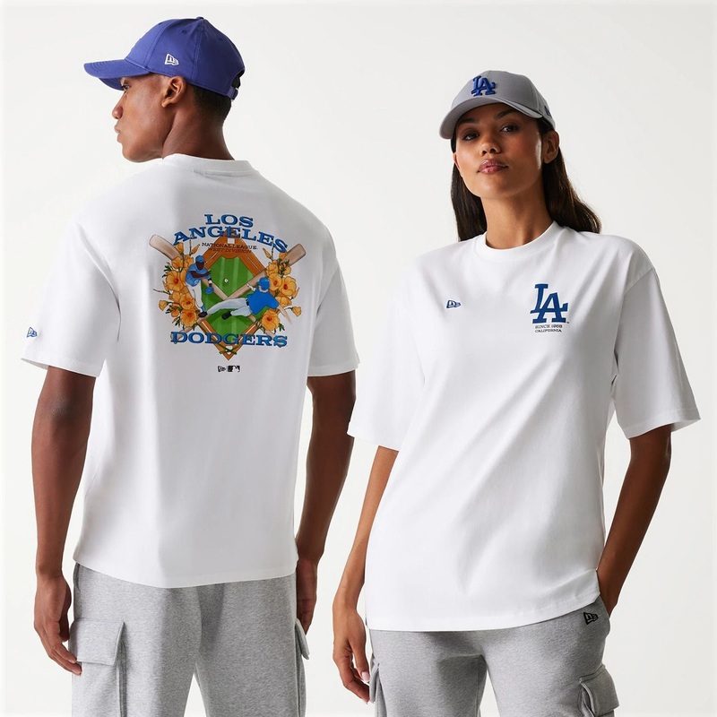 LA Dodgers MLB Baseball Graphic White Oversized T-Shirt