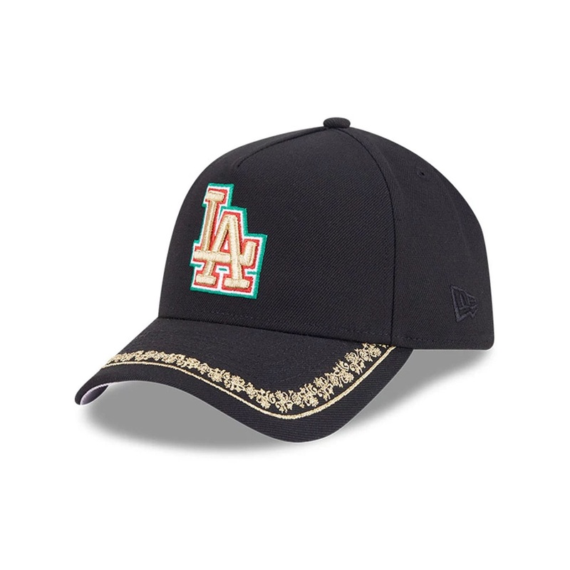 LA Dodgers MLB Ornate Visor Black 9FORTY A-Frame Adjustable Cap