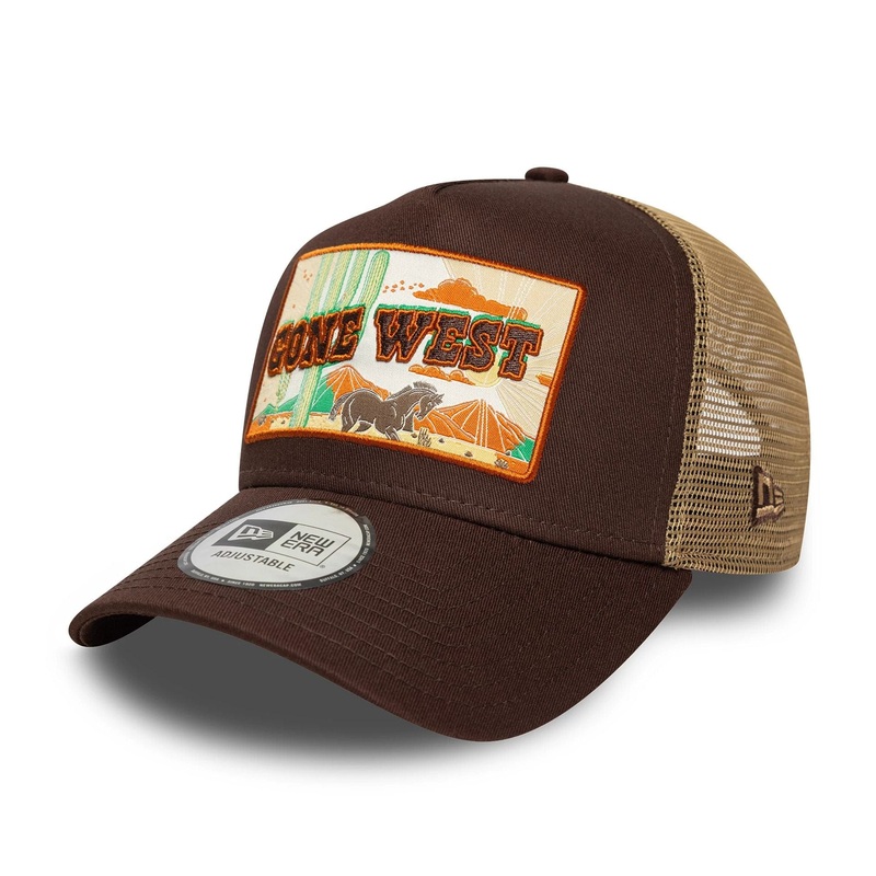 New Era Western Patch Dark Brown 9FORTY A-Frame Trucker Adjustable Cap