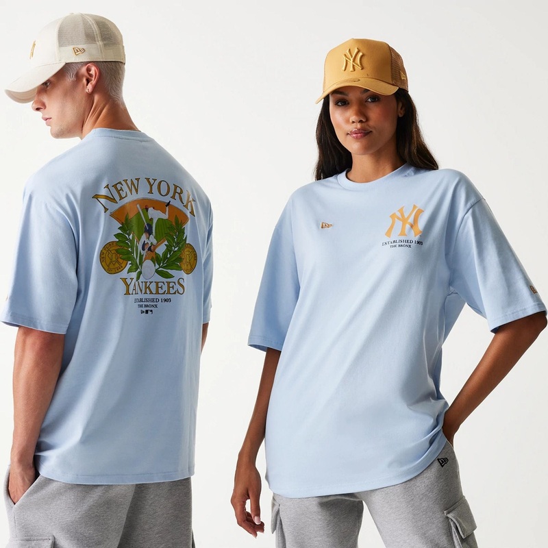 New York Yankees MLB Baseball Graphic Pastel Blue Oversized T-Shirt