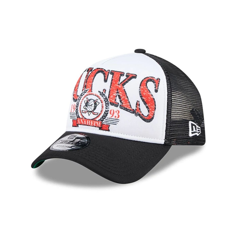 Anaheim Ducks NHL Distressed Black 9FORTY A-Frame Trucker Adjustable Cap