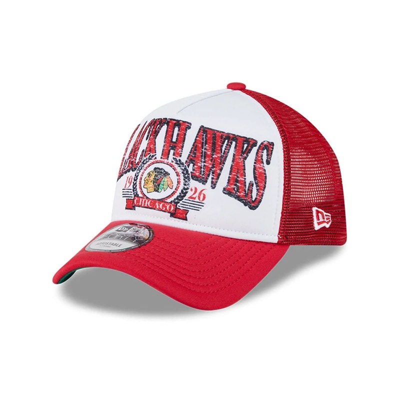 Chicago Blackhawks NHL Distressed Red 9FORTY A-Frame Trucker Adjustable Cap