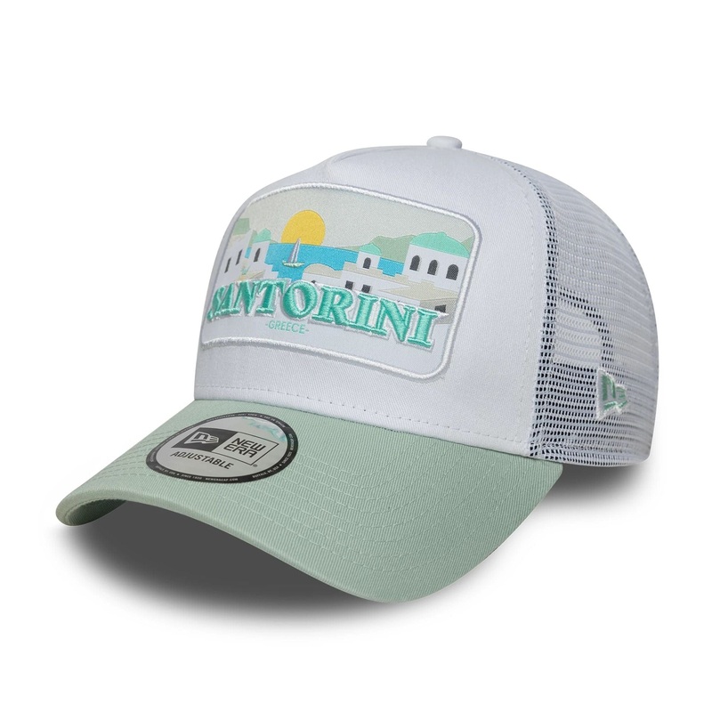 New Era Summer Santorini Pastel Green 9FORTY A-Frame Trucker Adjustable Cap