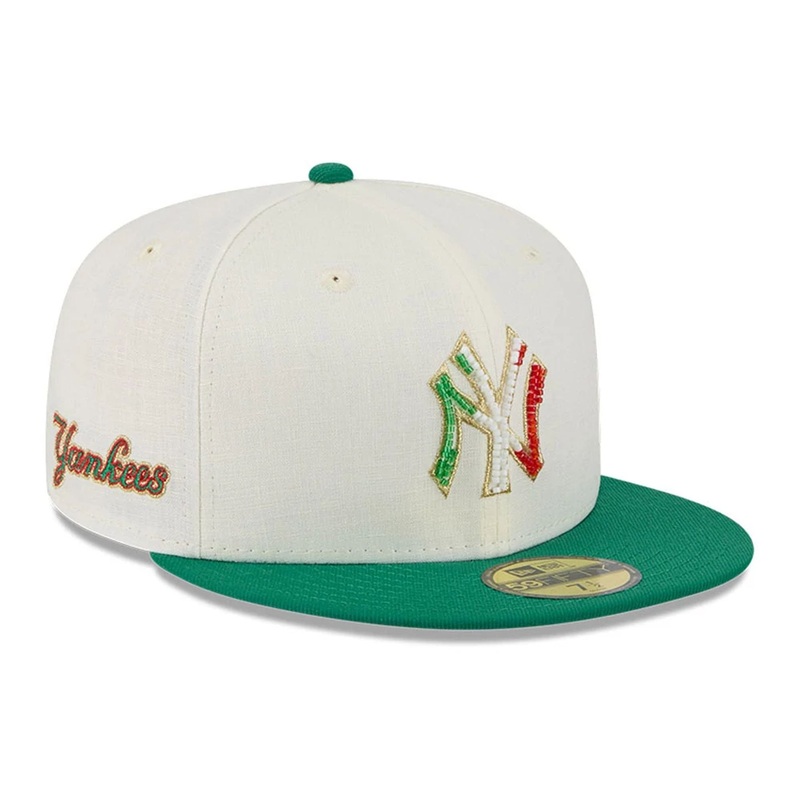 New York Yankees Beaded Linen Open Beige 59FIFTY Fitted Cap