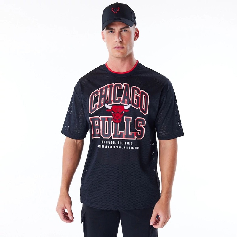 Chicago Bulls NBA Patch Black Oversized Mesh T-Shirt