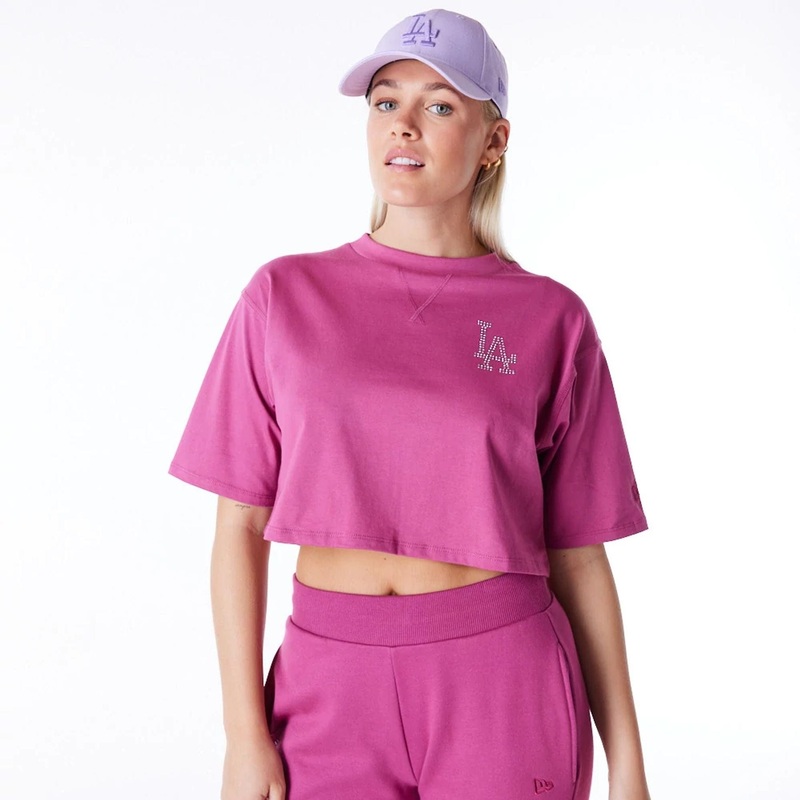 LA Dodgers Women’s MLB Diamante Purple Crop T-Shirt