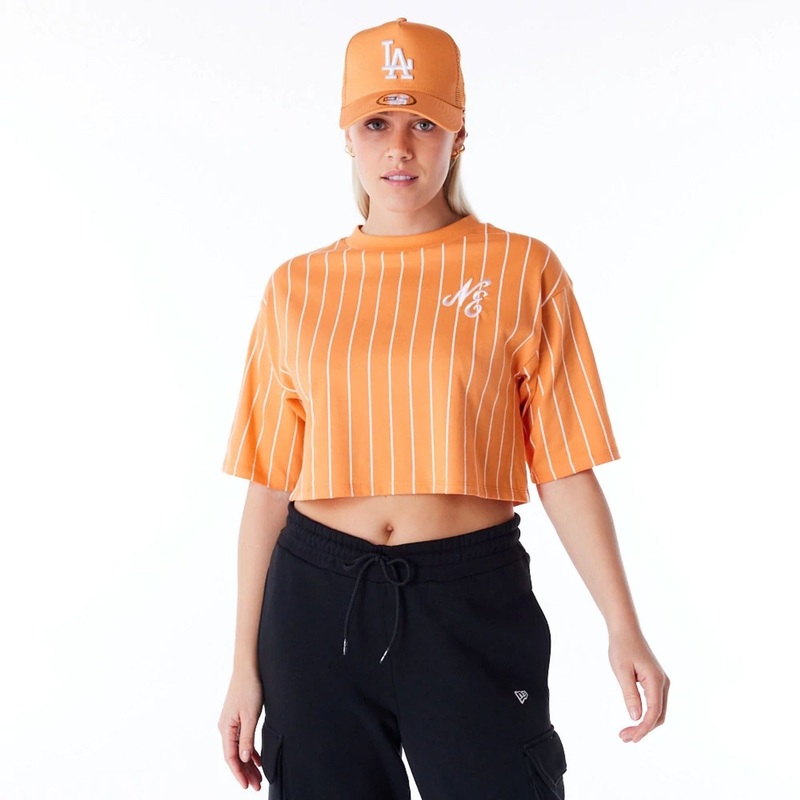 New Era Womens Pinstripe Orange Crop T-Shirt