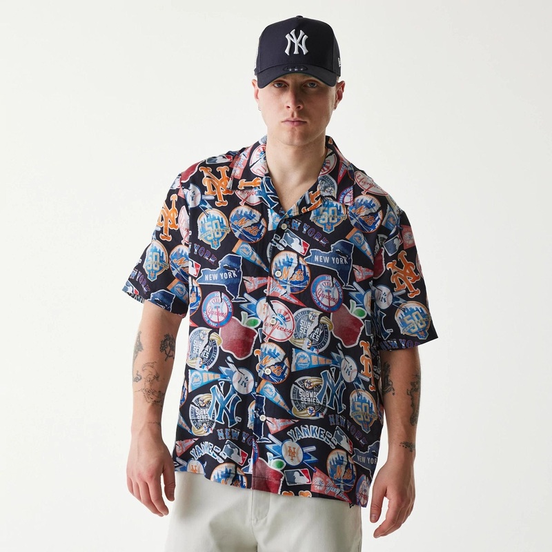 MLB Subway Series All Over Print Navy Short Sleeve Shirt