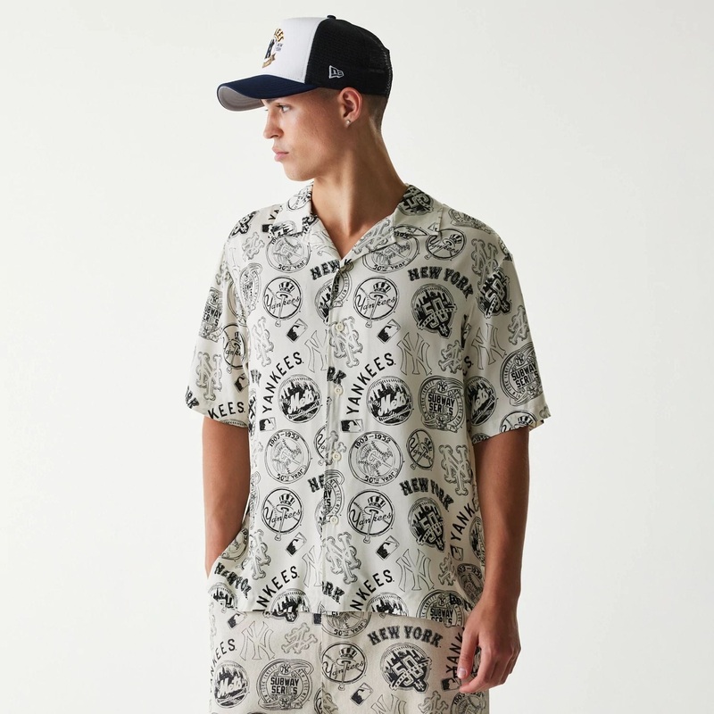MLB Subway Series All Over Print Open White Short Sleeve Shirt