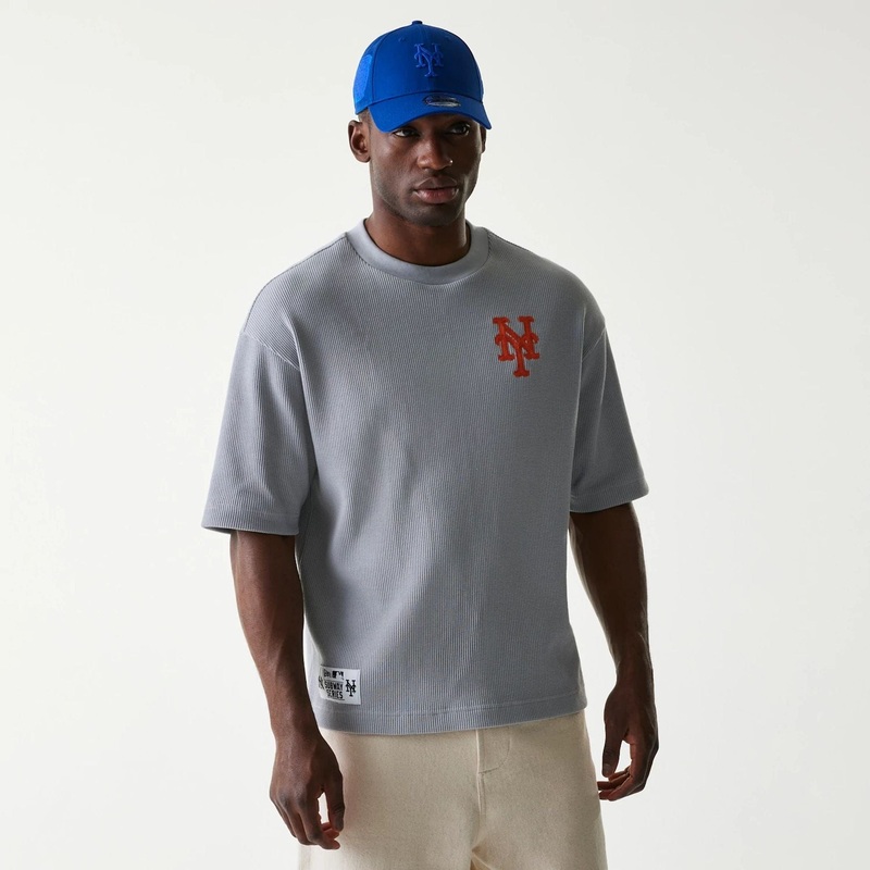 New York Mets MLB Waffle Grey Oversized T-Shirt