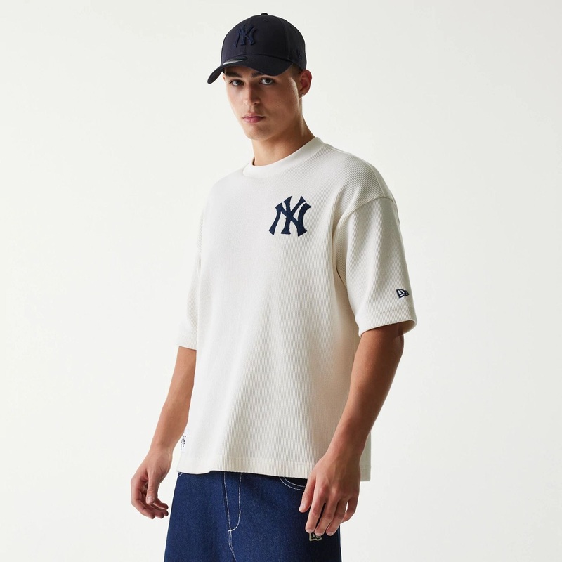New York Yankees MLB Waffle Open White Oversized T-Shirt