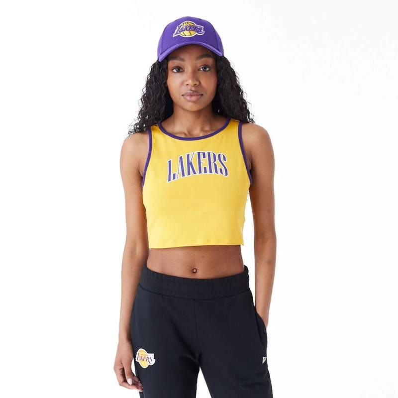 LA Lakers Womens Womens NBA Team Wordmark Yellow Crop Tank Top